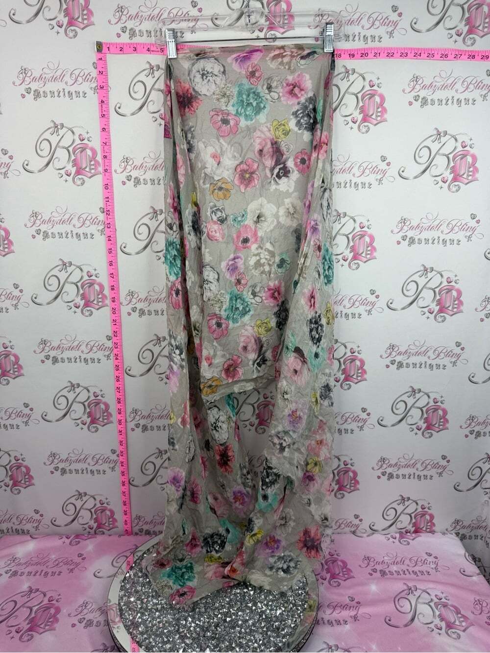 LOVE & LORE scarf wrap Floral Sheer Scarf Wrap in Cream with Pink & Teal Accents